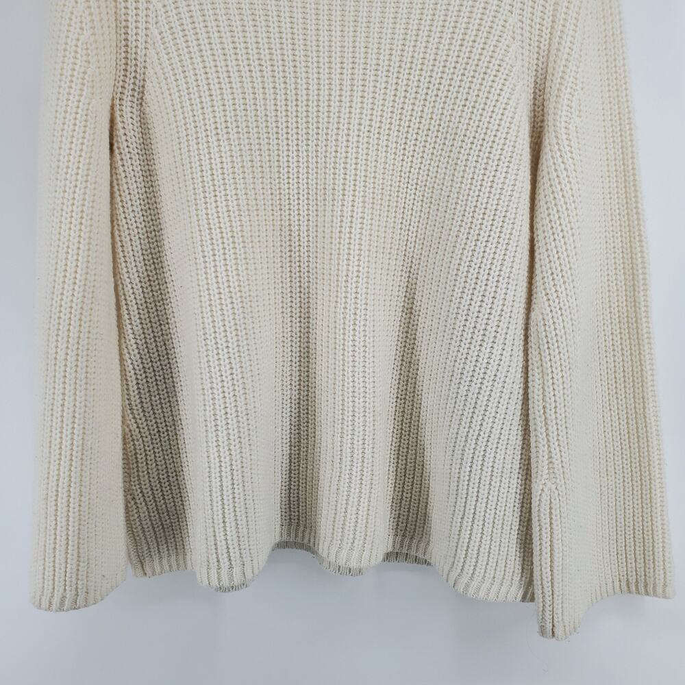 Cremleuix Wool Blend Cream Mock Neck Chunky Knit Sweater with Bell Sleeves| S - Picture 10 of 11